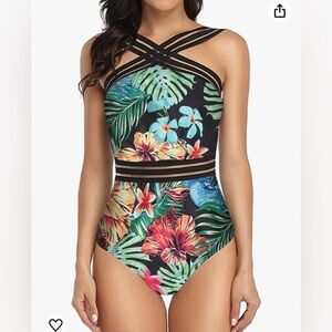 Size small tropical one piece swim suit